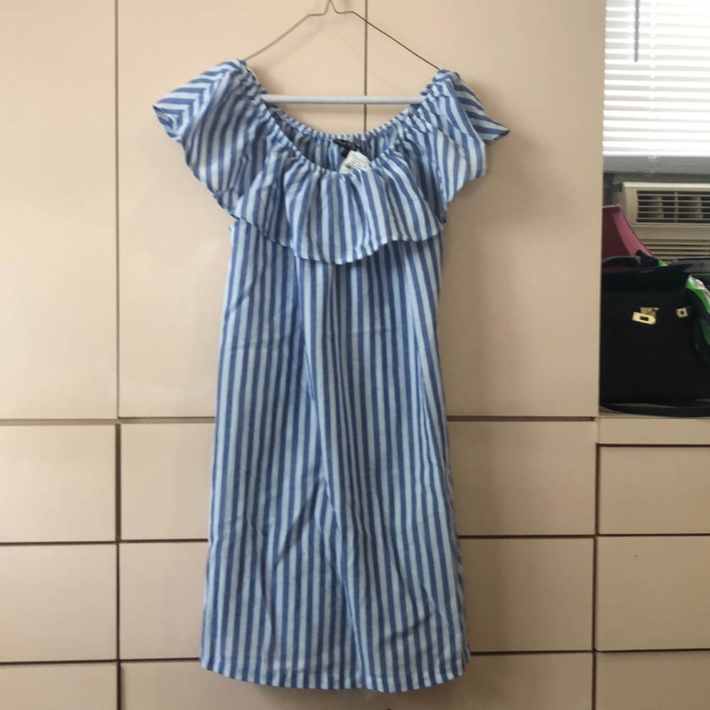 off shoulder blue dress